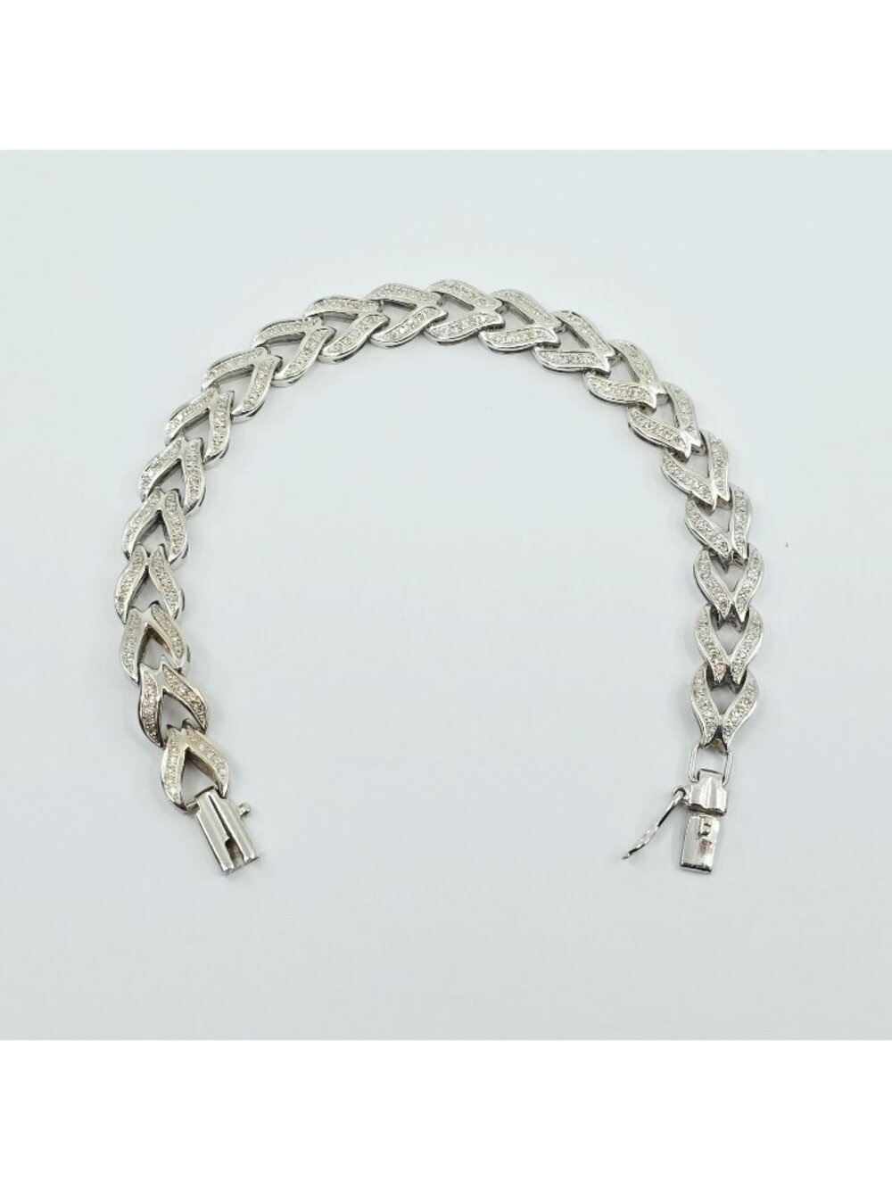 Exquisite 14K Solid White Gold Designer Diamond Tennis Link Bracelet - 6.75" L